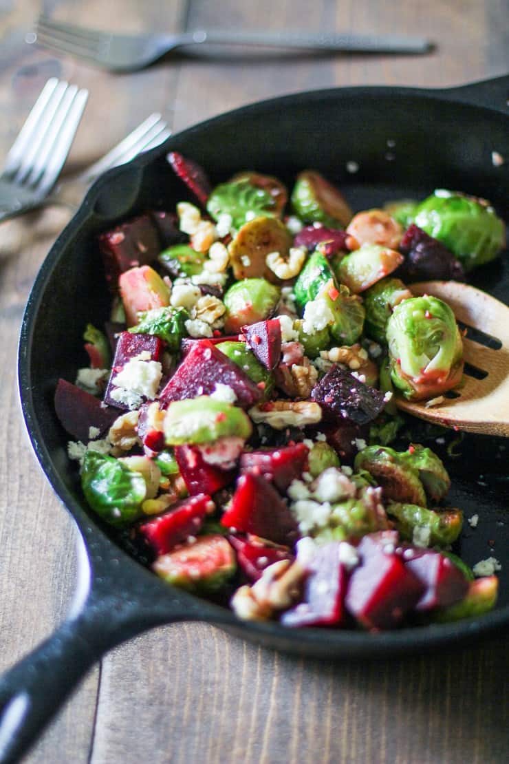 Honey-Glazed Brussels Sprouts and Beets with walnuts and gorgonzola - a healthy side dish