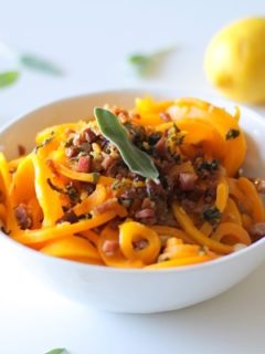 Butternut Squash and Prosciutto with Lemon Garlic and Sage | theroastedroot.net @roastedroot #glutenfree #pasta #recipe #paleo