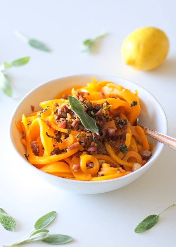 Butternut Squash and Prosciutto with Lemon Garlic and Sage | theroastedroot.net @roastedroot #glutenfree #pasta #recipe #paleo