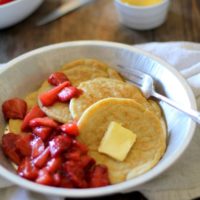 Overnight Yeast Pancakes with Strawberry Topping - gluten free and sugar free! @redstaryeast @roastedroot