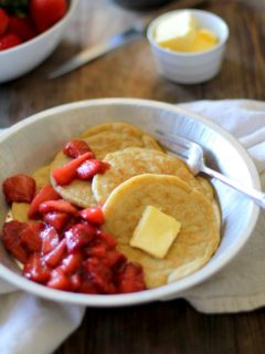 Overnight Yeast Pancakes with Strawberry Topping - gluten free and sugar free! @redstaryeast @roastedroot