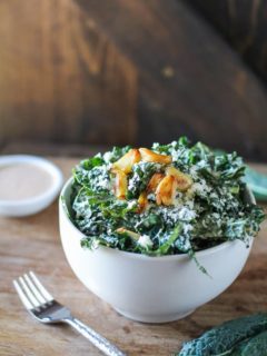 Spicy Kale Caesar Salad with Roasted Garlic - a healthier nutritious caesar salad recipe