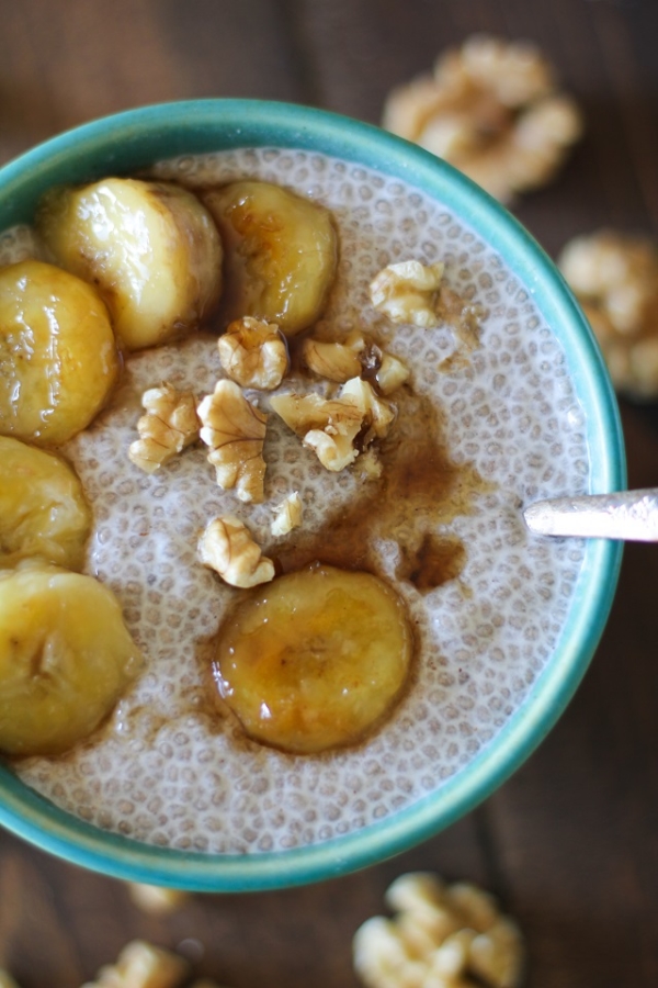 Bananas Foster Chia Seed Pudding - a healthy dessert made cane sugar free! #paleo #glutenfree