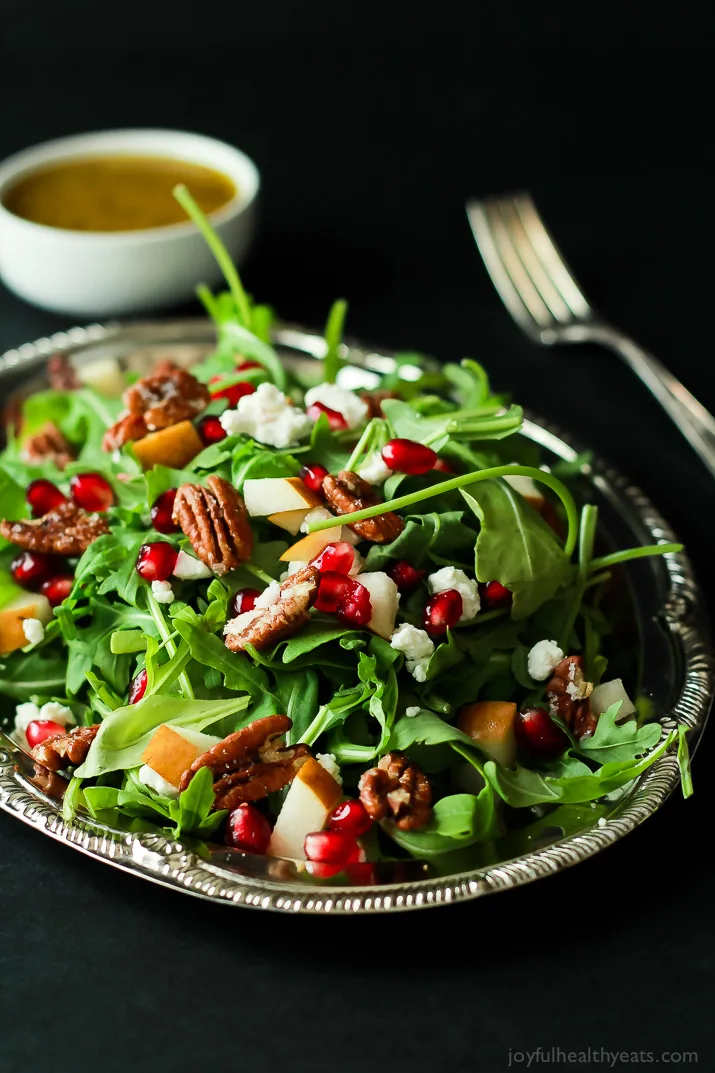 Pomegranate, Goat Cheese, and Candied Pecan Arugula Salad