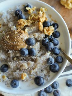 Superfood Blueberry Buckwheat Porridge with walnuts, chia seeds, almond butter, and coconut milk | theroastedroot.net #paleo #glutenfree #sugarfree #breakfast #recipe @bobsredmill @roastedroot