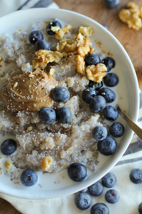 Superfood Blueberry Buckwheat Porridge with walnuts, chia seeds, almond butter, and coconut milk | theroastedroot.net #paleo #glutenfree #sugarfree #breakfast #recipe @bobsredmill @roastedroot