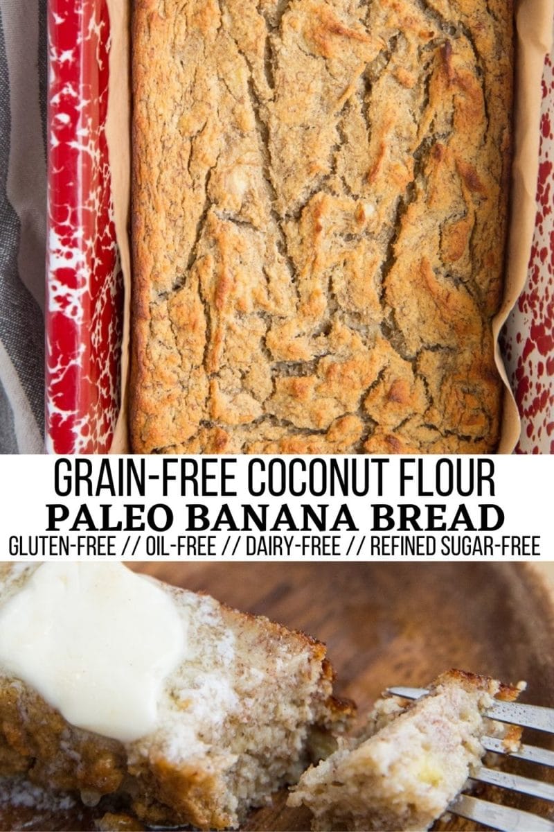 Paleo Coconut Flour Banana Bread - grain-free, refined sugar-free, dairy-free, oil-free healthy banana bread
