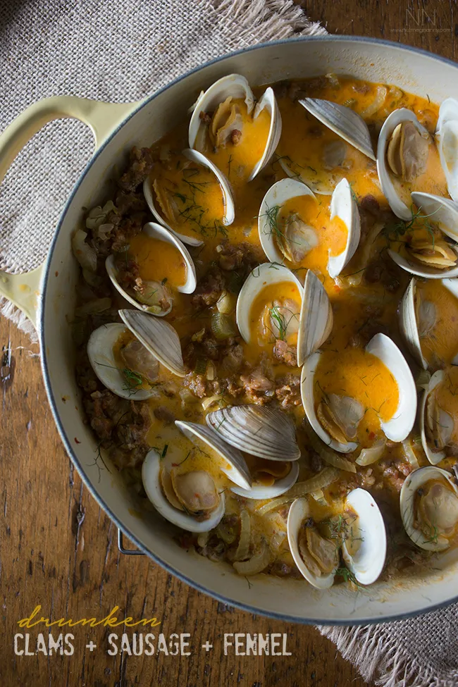Drunken Clams with Sausage and Fennel from Nutmeg Nanny