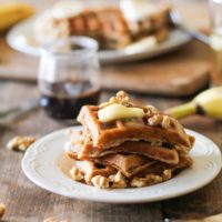 Banana Walnut Waffles with Cinnamon Bourbon Syrup (gluten-free and naturally sweetened)