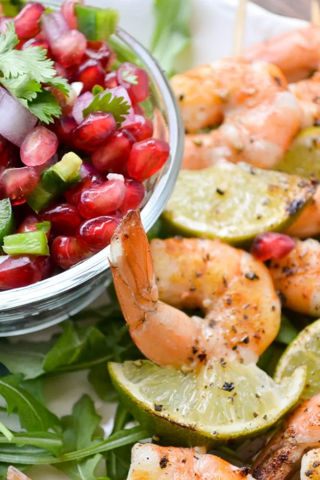 Grilled Shrimp Skewers with Pomegranate Salsa from The View from Great Island