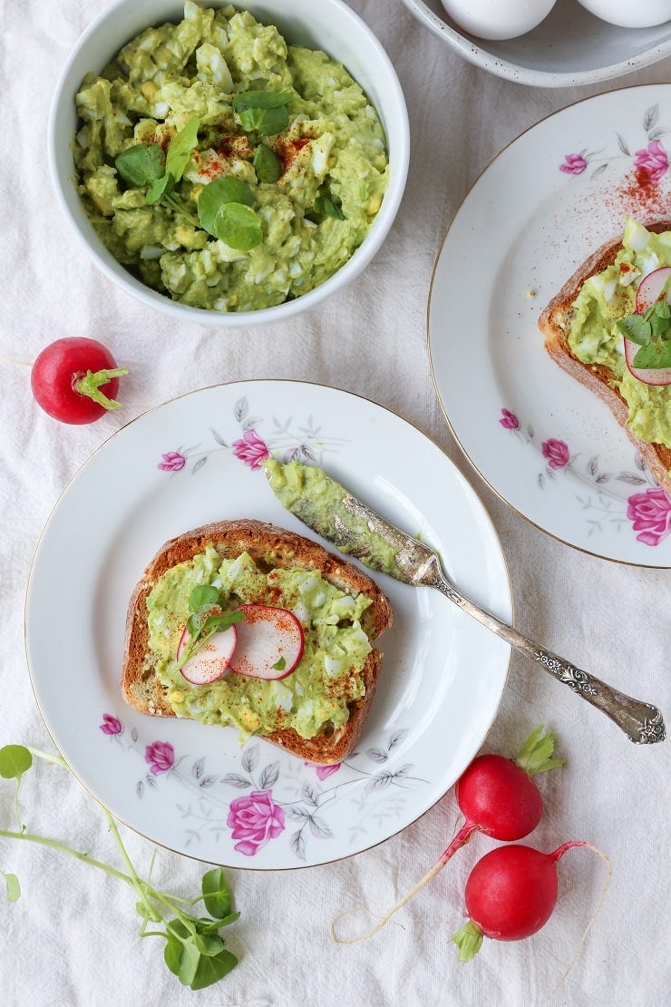 Avocado Egg Salad (Mayo-Free!) - an easy 4-ingredient lunch recipe | theroastedroot.net #glutenfree #dairyfree #healthy
