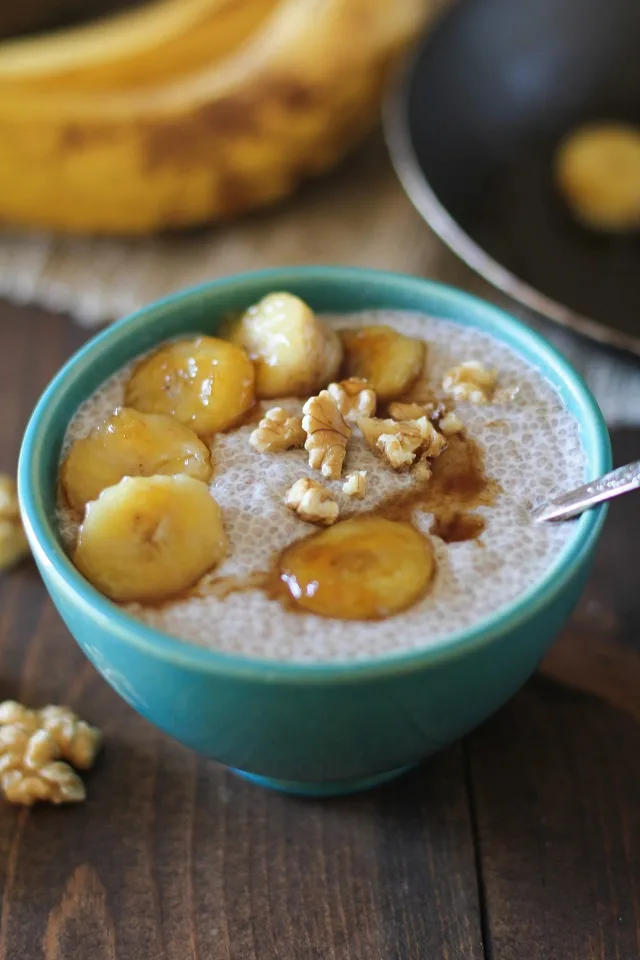 Bananas Foster Chia Seed Pudding - a healthy dessert made cane sugar free! #paleo #glutenfree