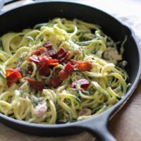 Dairy-Free Zucchini Carbonara - a healthful lightened up carbonara recipe made with cauliflower #glutenfree #dairyfree #paleo #zoodles