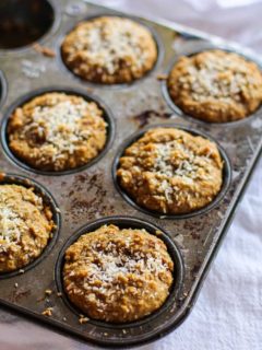 Grain-Free Carrot Cake Muffins (paleo) made with almond flour for a healthy breakfast or treat | TheRoastedRoot.com