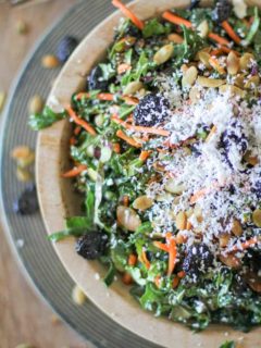 Kale Salad with Dried Cranberries, Pumpkin Seeds, and Lemon Parsley Dressing