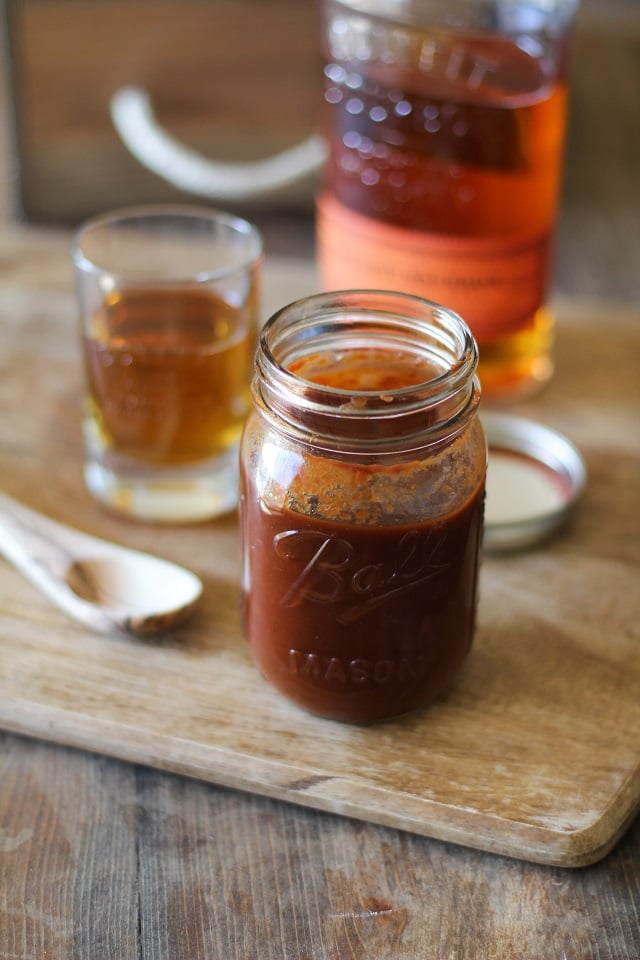 2 8-ounce cans tomato sauce 1/4 cup tomato paste ¼ cup apple cider vinegar 2 tablespoons brown mustard 1/4 cup molasses ⅓ cup maple syrup ¼ cup worcestershire sauce 2 teaspoons liquid smoke 1-½ teaspoons paprika ½ teaspoon ground cumin ⅛ teaspoon cayenne, optional 3 tablespoons bourbon