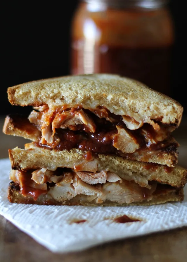 Grilled Chicken BBQ Grilled Cheese Sandwich with Maple Bourbon Barbecue Sauce