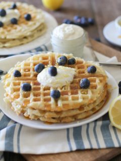 Yeasted Buttermilk Waffles with Honey-Lemon Ricotta | theroastedroot.net #glutenfree #brunch #recipe @redstaryeast