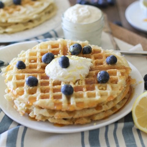 Yeasted Buttermilk Waffles with Honey-Lemon Ricotta | theroastedroot.net #glutenfree #brunch #recipe @redstaryeast