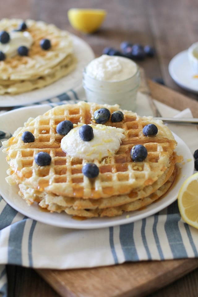 Yeasted Buttermilk Waffles with Honey-Lemon Ricotta | theroastedroot.net #glutenfree #brunch #recipe @redstaryeast