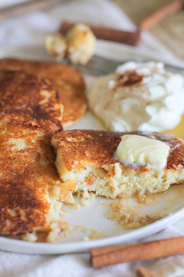 Cinnamon Swirl Paleo Pancakes | theroastedroot.net Made using almond flour and coconut sugar for a healthy yet delicious breakfast #brunch #paleo #glutenfree #pancakes