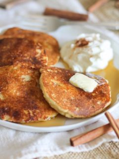 Cinnamon Swirl Paleo Pancakes | theroastedroot.net Made using almond flour and coconut sugar for a healthy yet delicious breakfast #brunch #paleo #glutenfree #pancakes