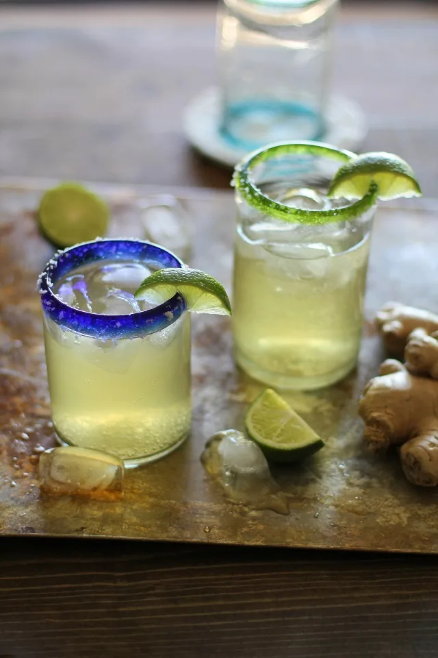 Ginger Margaritas - refined sugar-free and sweetened with agave nectar | theroastedroot.net #cocktail #cinco_de_mayo #tequila #recipe