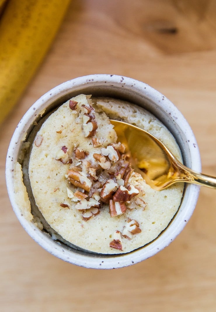 Paleo Banana Bread Mug Cake (Two Ways!) A grain-free mug cake recipe made with either almond flour or coconut flour. Grain-free, dairy-free, refined sugar-free and amazing!