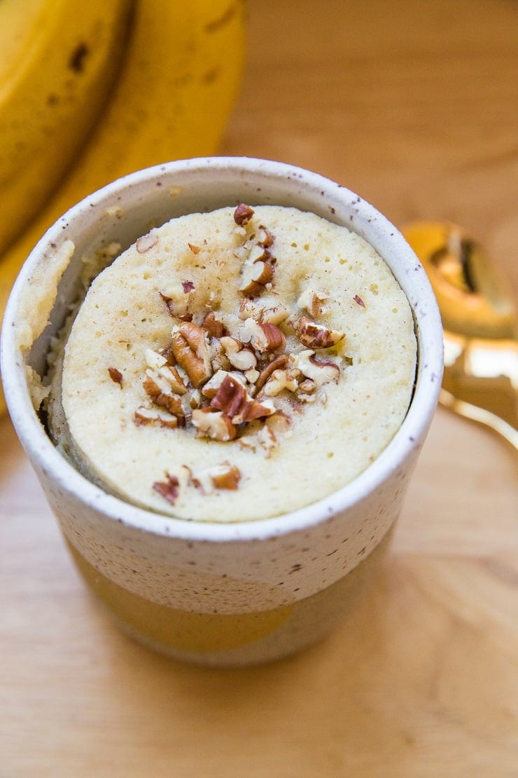 Grain-Free Paleo Banana Bread Mug Cake made with either coconut flour or almond flour - moist, fluffy, healthy and delicious!