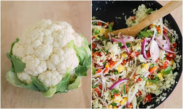 Thai Cauliflower Rice with Ginger-Almond Dressing | theroastedroot.net #paleo #recipe #grainfree #healthy