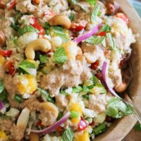 Thai Cauliflower Rice with Ginger-Almond Dressing | theroastedroot.net #paleo #recipe #grainfree #healthy