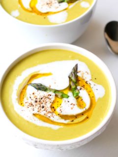 Chilled Asparagus and Leek Bisque | dairy-free and healthy! theroastedroot.net #vegan