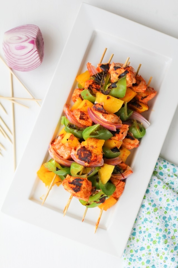 Harissa Teriyaki Grilled Chicken Skewers with Mango | theroastedroot.net #grilled #bbq #healthy @roastedroot