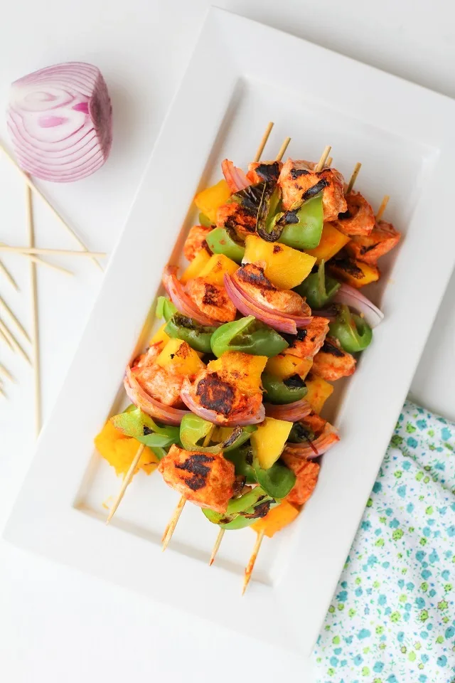 Harissa Teriyaki Grilled Chicken Skewers with Mango | theroastedroot.net #grilled #bbq #healthy @roastedroot
