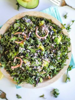 Massaged Kale Salad with Pickled Red Onions, avocado, and sunflower seeds - an easy and healthful kale salad recipe