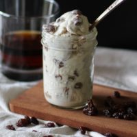 Rum Raisin Coconut Milk Ice Cream - vegan and refined sugar-free! Made with coconut milk and pure maple syrup for an easy 5-ingredient recipe. | theroastedroot.net #vegan #sugarfree #coconutmilk #rum #booze #recipe