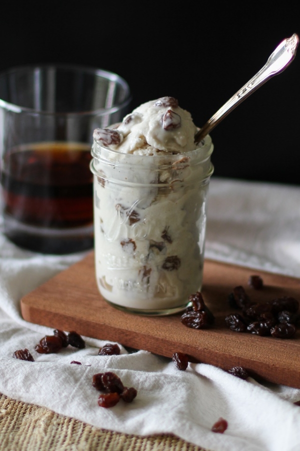 Rum Raisin Coconut Milk Ice Cream - vegan and refined sugar-free! Made with coconut milk and pure maple syrup for an easy 5-ingredient recipe. | theroastedroot.net #vegan #sugarfree #coconutmilk #rum #booze #recipe