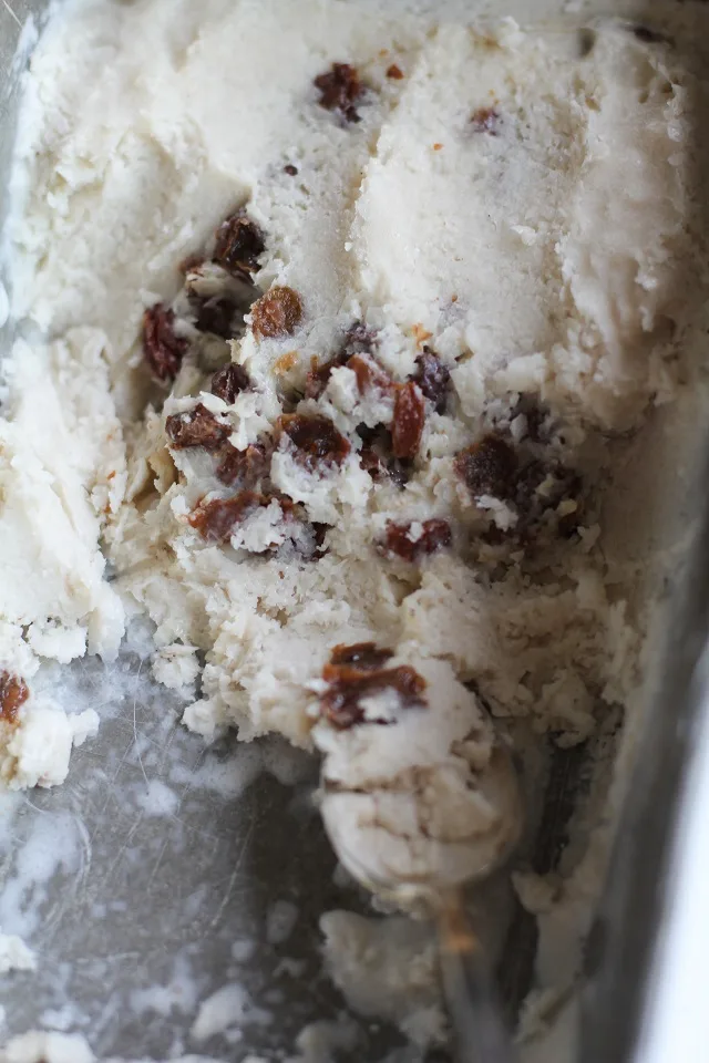 Rum Raisin Coconut Milk Ice Cream - vegan and refined sugar-free! Made with coconut milk and pure maple syrup for an easy 5-ingredient recipe. | theroastedroot.net #vegan #sugarfree #coconutmilk #rum #booze #recipe
