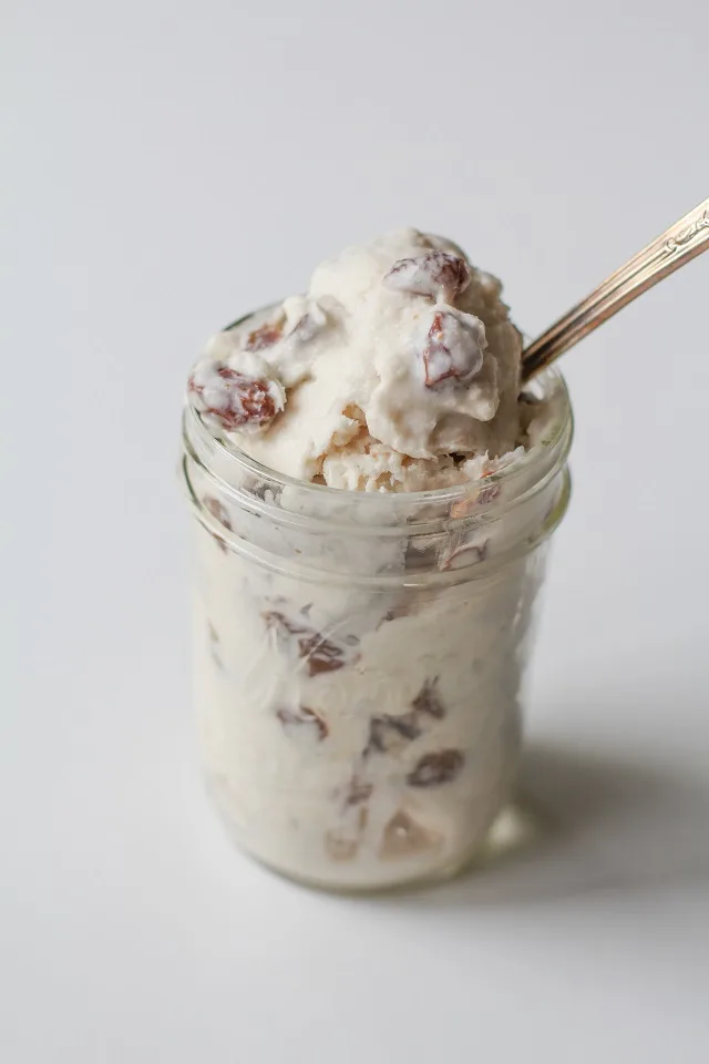 Rum Raisin Coconut Milk Ice Cream - vegan and refined sugar-free! Made with coconut milk and pure maple syrup for an easy 5-ingredient recipe. | theroastedroot.net #vegan #sugarfree #coconutmilk #rum #booze #recipe