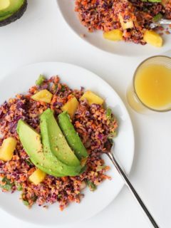 Tropical Rainbow Vegetable Rice with Red Cabbage, Golden Beets, Carrots, and Pineapple Coconut Tahini | theroastedroot.net