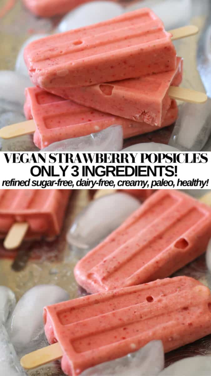 Vegan Strawberry Coconut Milk Popsicles - an easy 3-Ingredient healthy popsicle recipe. Paleo, dairy-free, refined sugar-free