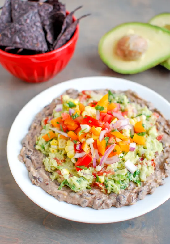 Mexican Black Bean Layer Dip + 5 Healthy Black Bean Recipes #appetizer #snack #healthy