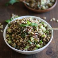 Refreshing tri-color quinoa salad with cucumber, mint, and lime dressing | theroastedroot.net #vegan #healthy #recipe #vegetarian