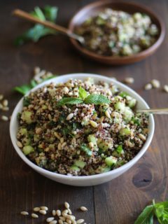 Refreshing tri-color quinoa salad with cucumber, mint, and lime dressing | theroastedroot.net #vegan #healthy #recipe #vegetarian