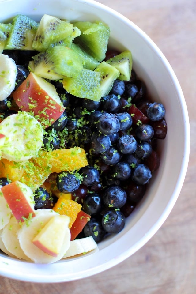 Zesty Fruit Salad with Coconut Milk and Basil | theroastedroot.net #healthy #recipe