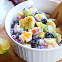 White bowl of fruit salad