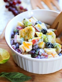 Zesty Fruit Salad with Coconut Milk and Basil | theroastedroot.net #healthy #recipe