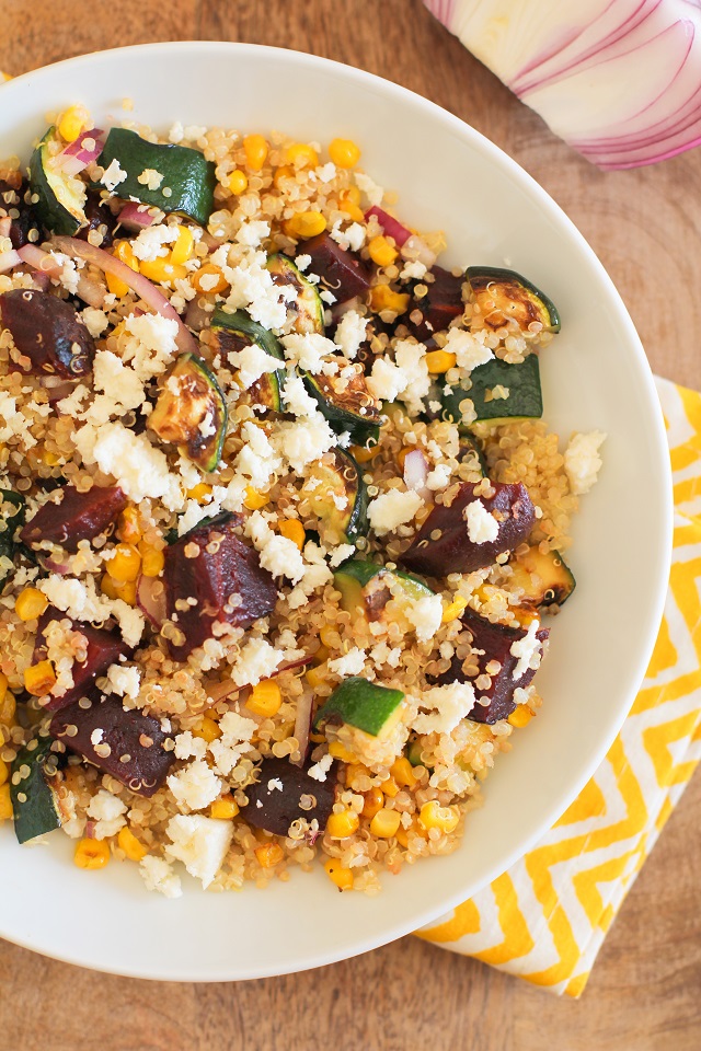 Grilled Zucchini, Corn, and Beet Quinoa Salad with Lime Dressing | theroastedroot.net #vegetarian #recipe #healthy #paleo