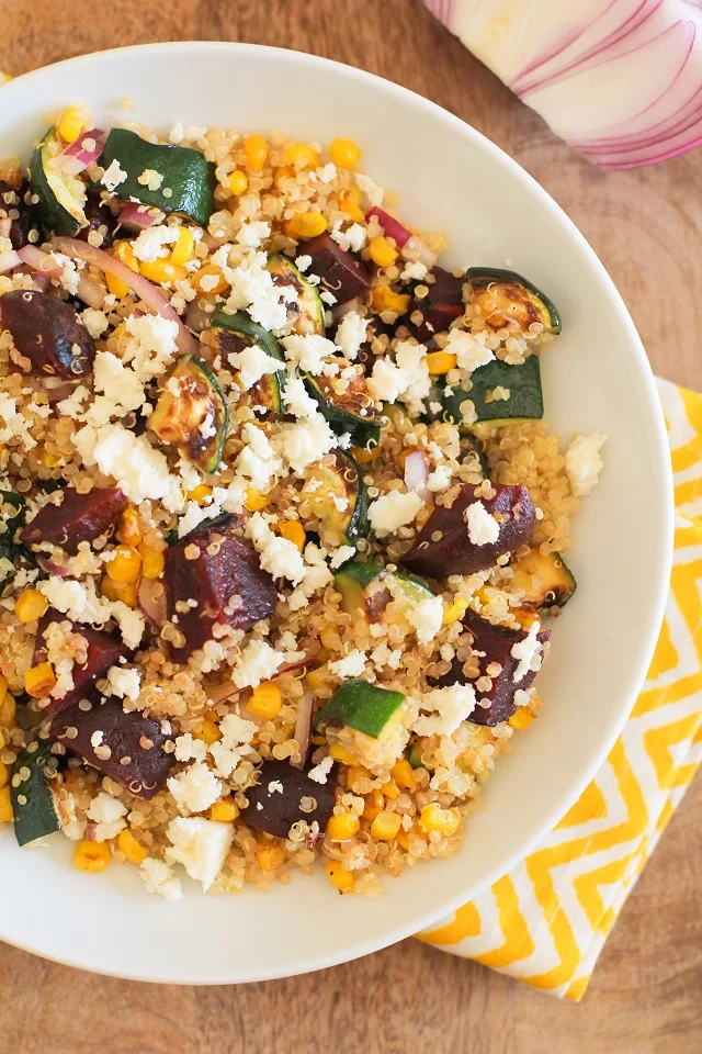 Grilled Zucchini, Corn, and Beet Quinoa Salad with Lime Dressing | theroastedroot.net #vegetarian #recipe #healthy #paleo