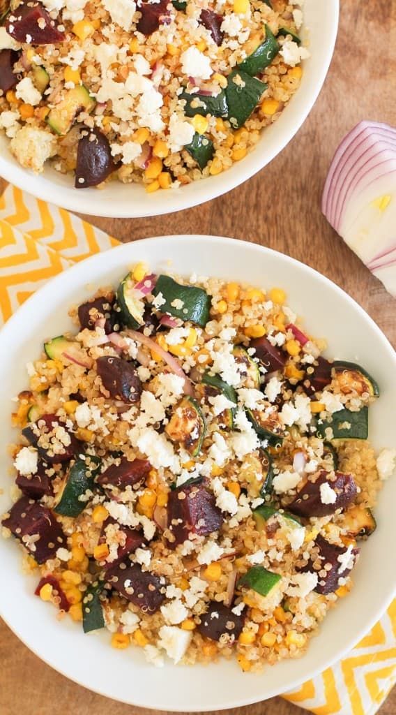 Grilled Zucchini, Corn, and Beet Quinoa Salad with Lime Dressing | theroastedroot.net #vegetarian #recipe #healthy #paleo